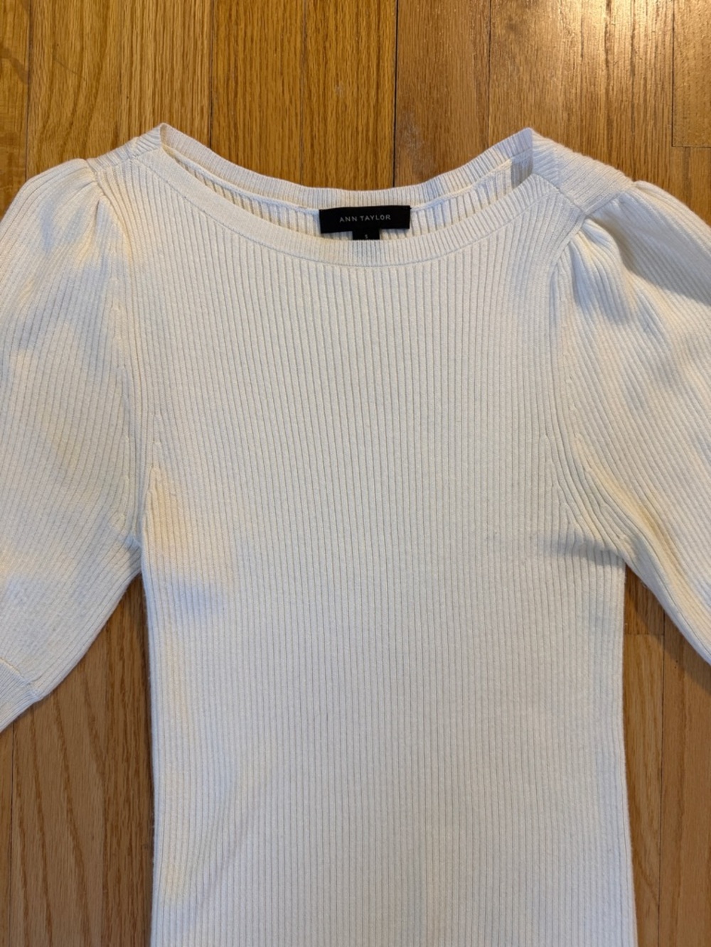 Cream Ribbed Puff Sleeve Top - Picture 2 of 2